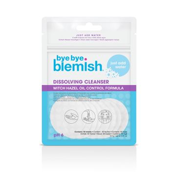 Bag of Water-activated dissolving cleansing sheets formulated specifically for skin nourishment.
